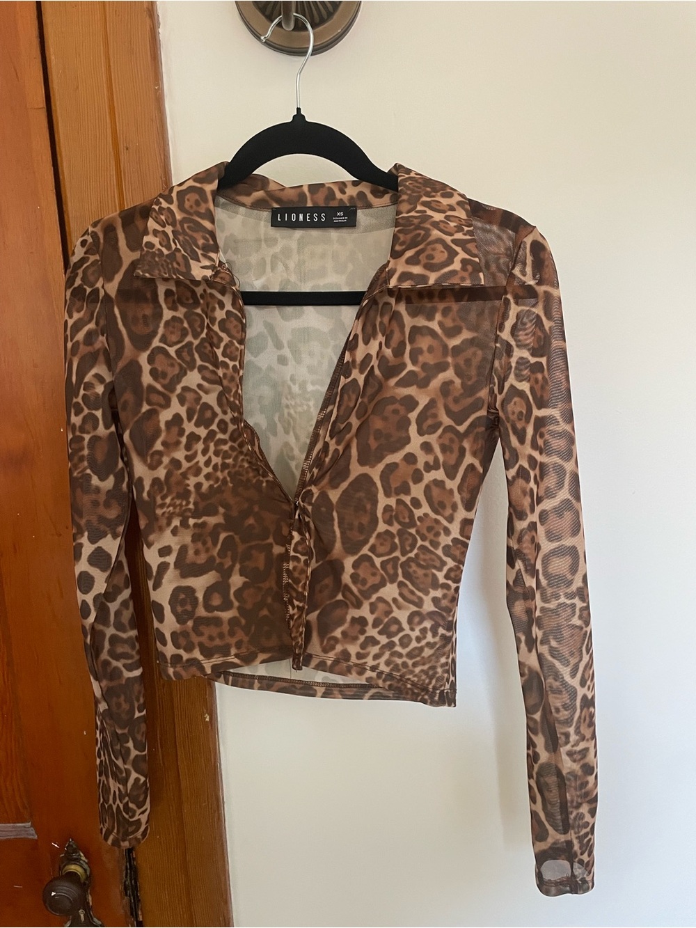 Lioness Brown Leopard Print Mesh Button-Front Shirt